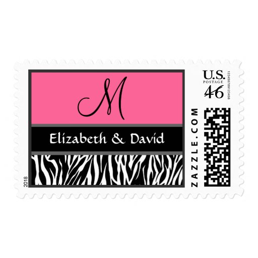 Black White Pink Zebra Print Monogram Wedding Stamp