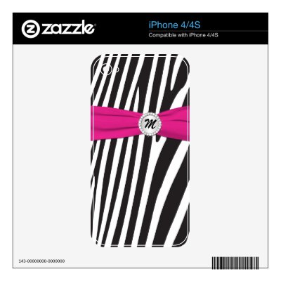 Black White Pink Zebra Stripes iPhone4/4s Skin Iphone 4s Decal