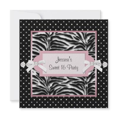 Black White Pink Zebra Sweet 16 Birthday Party Personalized Invitations by InvitationCentral