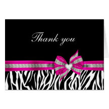 Black White Pink Zebra Thank You Card