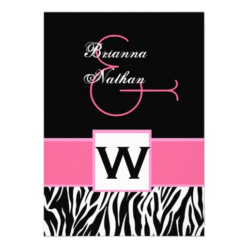 Black White Pink Zebra Wedding Invitations