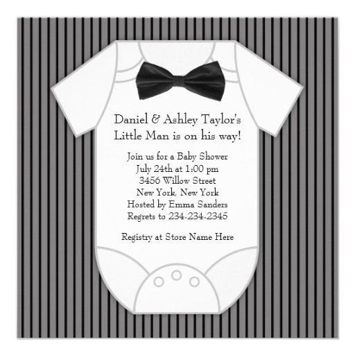 Black White Pinstripe Baby Boy Shower Personalized Announcement