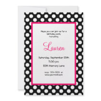 Black & White Poka Dot 40th Birthday Invitation