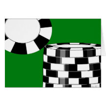 Black white poker chips on green greeting cards