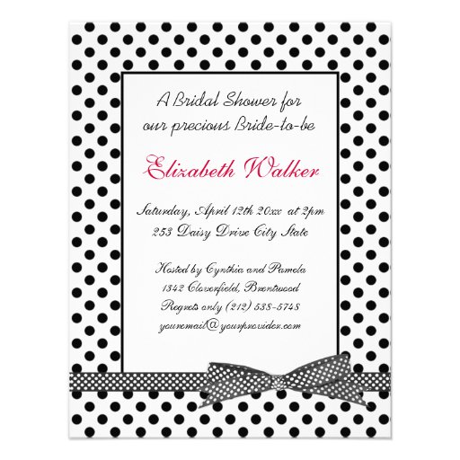 Black white polka dot bow Bridal Shower Invitation