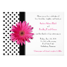 Black White Polka Dot Daisy Wedding Invitation