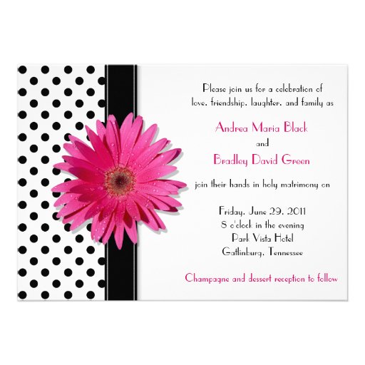 Black White Polka Dot Daisy Wedding Invitation