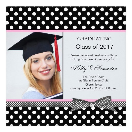 Black white polka dot Graduation Party Personalized Invite