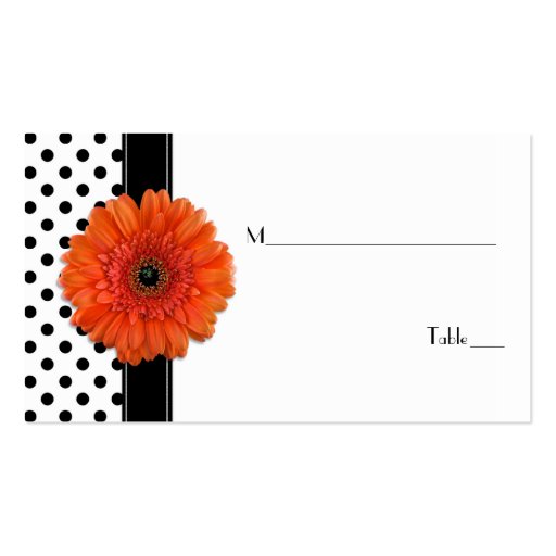 Black White Polka Dot Orange Gerber Place Card Business Card Template (front side)