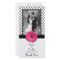 Black & White Polka Dot Pink Gerbera Daisy Photocard Wedding Thank You Card