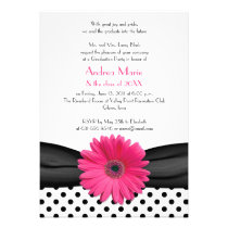 Black White Polka Dot Pink Daisy Graduation Custom Announcements