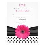 Black White Polka Dot Pink Daisy Wedding RSVP Custom Invites