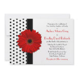 Black White Polka Dot Red Daisy Wedding Invitation