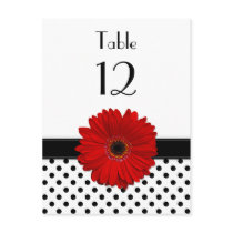 Black & White Polka Dot Red Gerbera Table Card Postcard