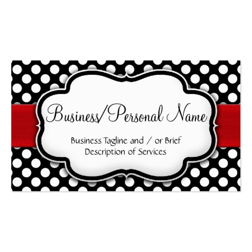 Black/White Polka Dot Red Ribbon Front/Back Business Card Templates (front side)