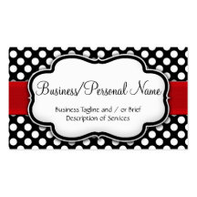 Black/White Polka Dot Red Ribbon Front/Back Business Card Templates