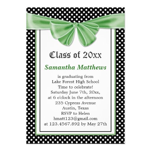 Black white polka dot ribbon Graduation Invitation