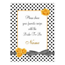 Black white polka dot rose Recipe card Postcard