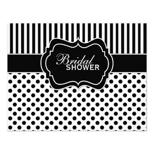 Black, White Polka Dot Stripe Bridal Shower Invite