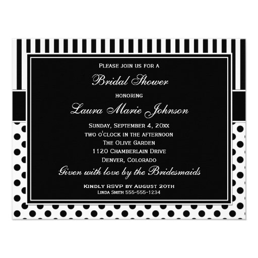 Black, White Polka Dot Stripe Bridal Shower Invite