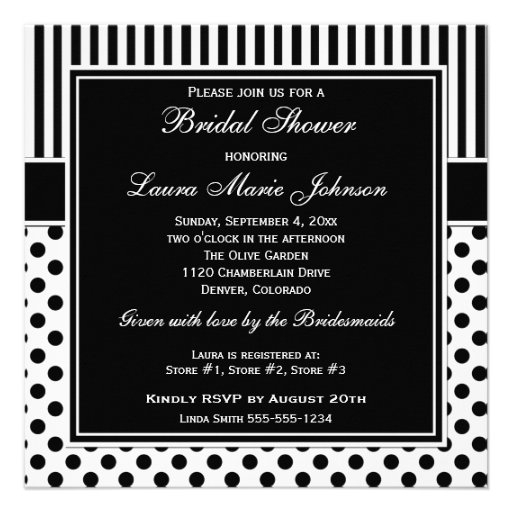 Black, White Polka Dot Stripe Bridal Shower Invite