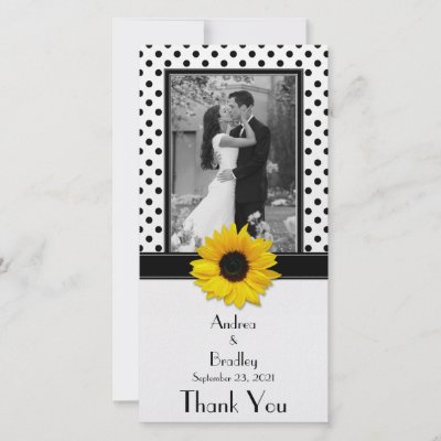 Black White Polka Dot Sunflower Wedding Photo Card