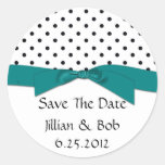 Black White Polka Dot Teal Ribbon Save The Date Sticker