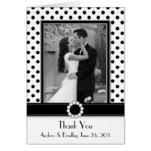 Black White Polka Dot Wedding Photo Thank You Greeting Card