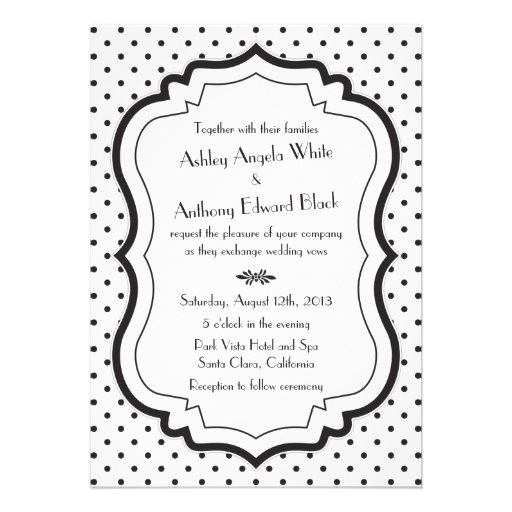 Black White Polka Dots 1950s Wedding Invitation