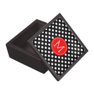 Black & White Polka Dots Pattern Red Accents Premium Jewelry Box