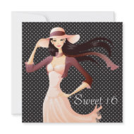 Black White Polka Dots Sweet 16 Party invitation