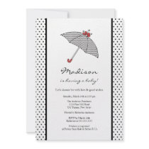 Black & White Polka Dots Umbrella Baby Shower Custom Invites