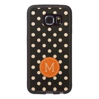 Black & White Polka Dots With Orange Accent Wood Phone Case