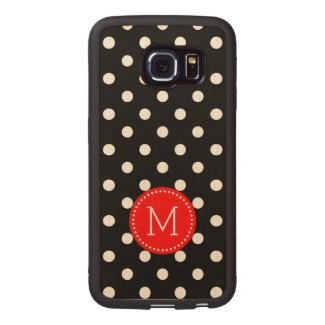 Black & White Polka Dots With Red Accent Wood Phone Case