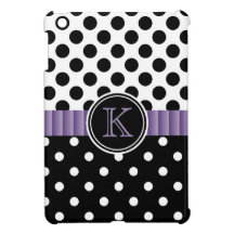 Black White Polkadots Purple Ribbon Monogram iPad Mini Cases
