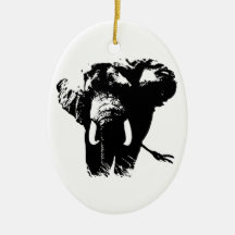 Black & White Pop Art Elephant Christmas Ornaments