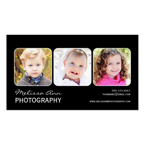 Black & White Portrait Photographer Business Card (front side)