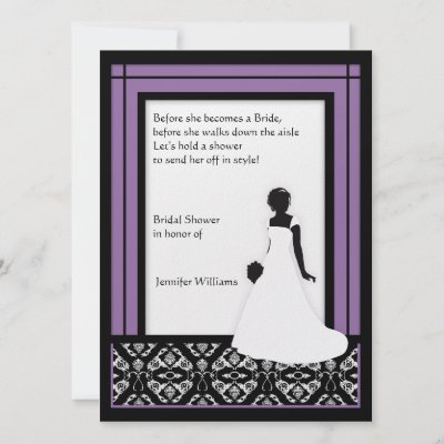 Black White Pretty Purple Damask Bridal Shower Custom Invitation by