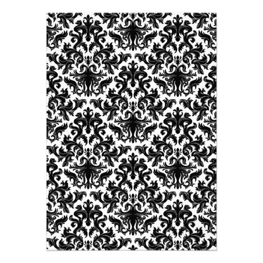 Black White Purple Damask Hearts Wedding Invite