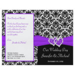 Black White Purple Damask Hearts Wedding Program Full Color Flyer