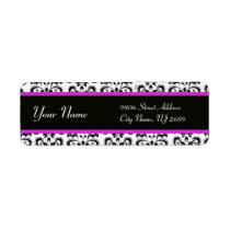 BLACK WHITE PURPLE  DAMASK CUSTOM RETURN ADDRESS LABEL