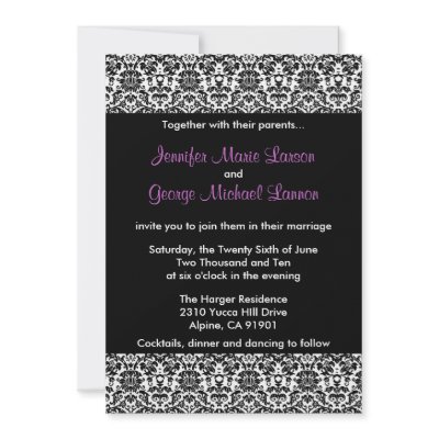 Black/White/Purple Damask Wedding Invitation by jennistar619