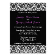 Black/White/Purple Damask Wedding Invitation