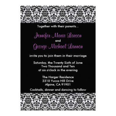 Black/White/Purple Damask Wedding Invitation