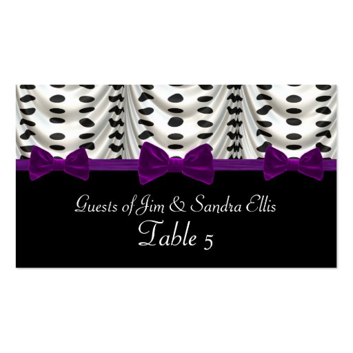 Black White Purple Draped Polka Dots Table Business Card Templates