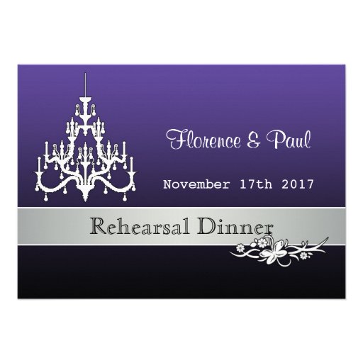 Black, white, purple floral Chandelier Rehearsal Card
