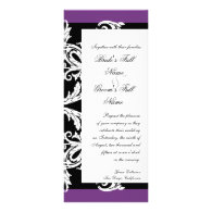 Black White Purple Heart Damask Wedding Invitation
