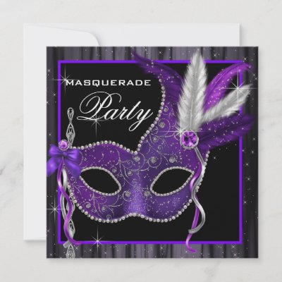 Black White Purple Masquerade Party Personalized Invite