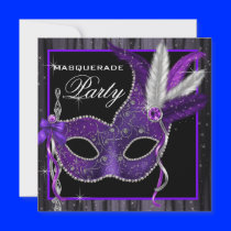 Black White Purple Masquerade Party Personalized Invite