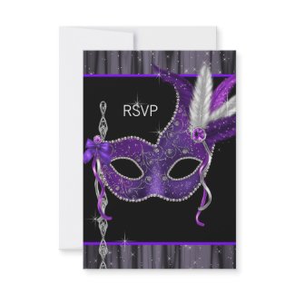 Black White Purple Masquerade Party RSVP invitation